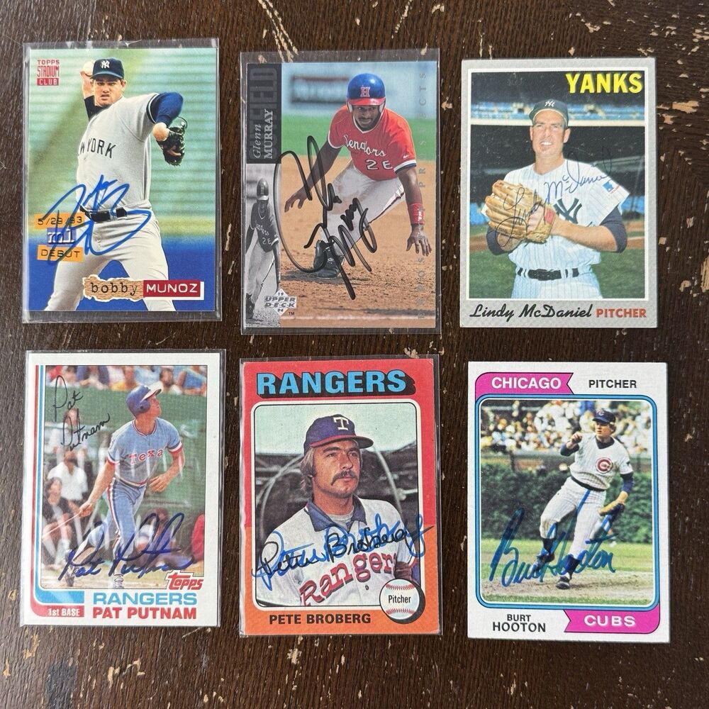 MLB Baseball In Person Autos 6 Card Lot Lindy McDaniel Pat Putnam Burt Hooton